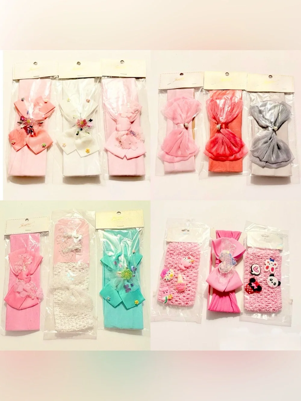 Set of 12 Kids Pink and Coral Bow Headbands - Soft Stretch Hair Accessories
